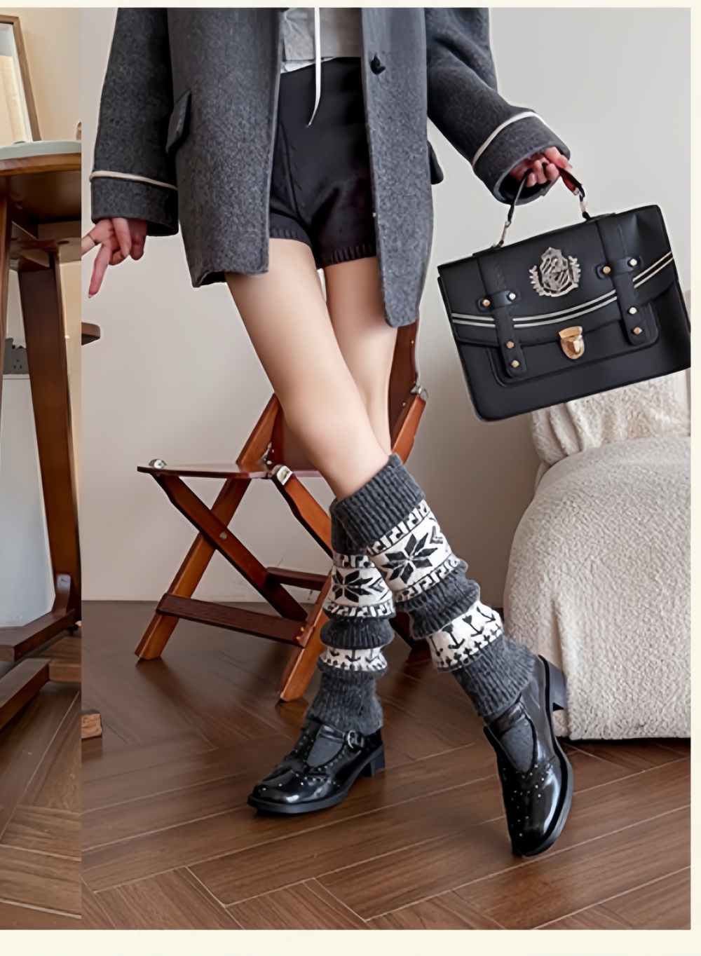 Womens Nordic Fair Isle Knit Leg Warmers Thicken Warm Knitted Foot Cover